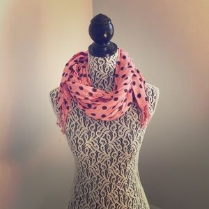Coral scarf with black polka dots